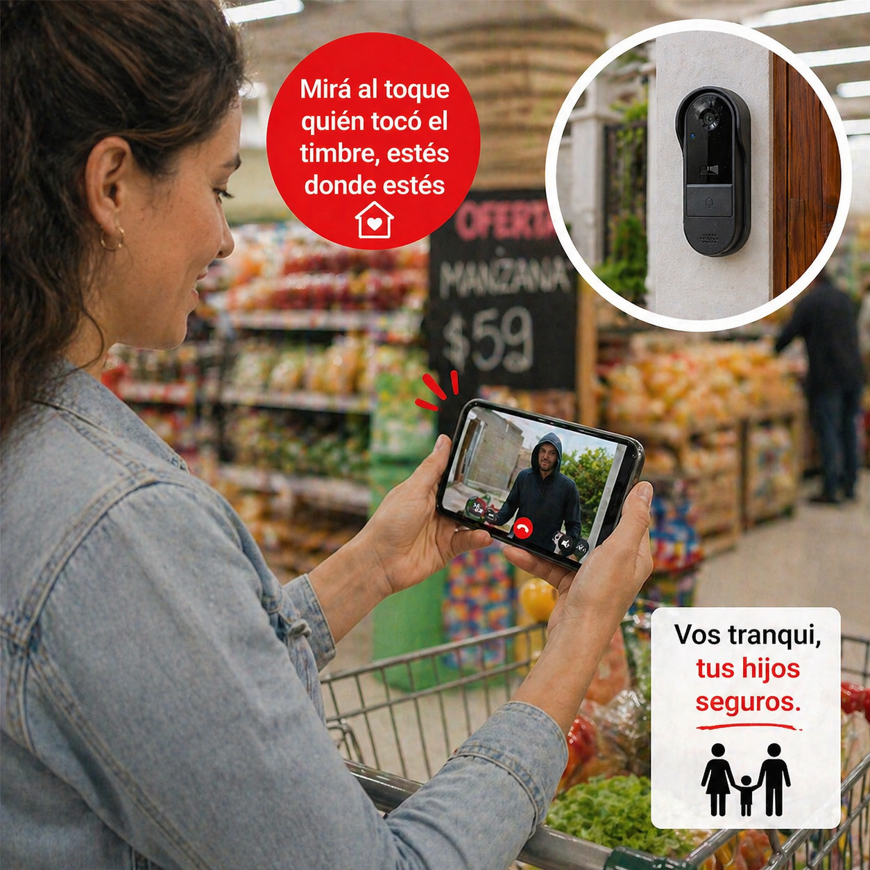 Portero Eléctrico Hogar Intercomunicador WiFi con Cámara HD