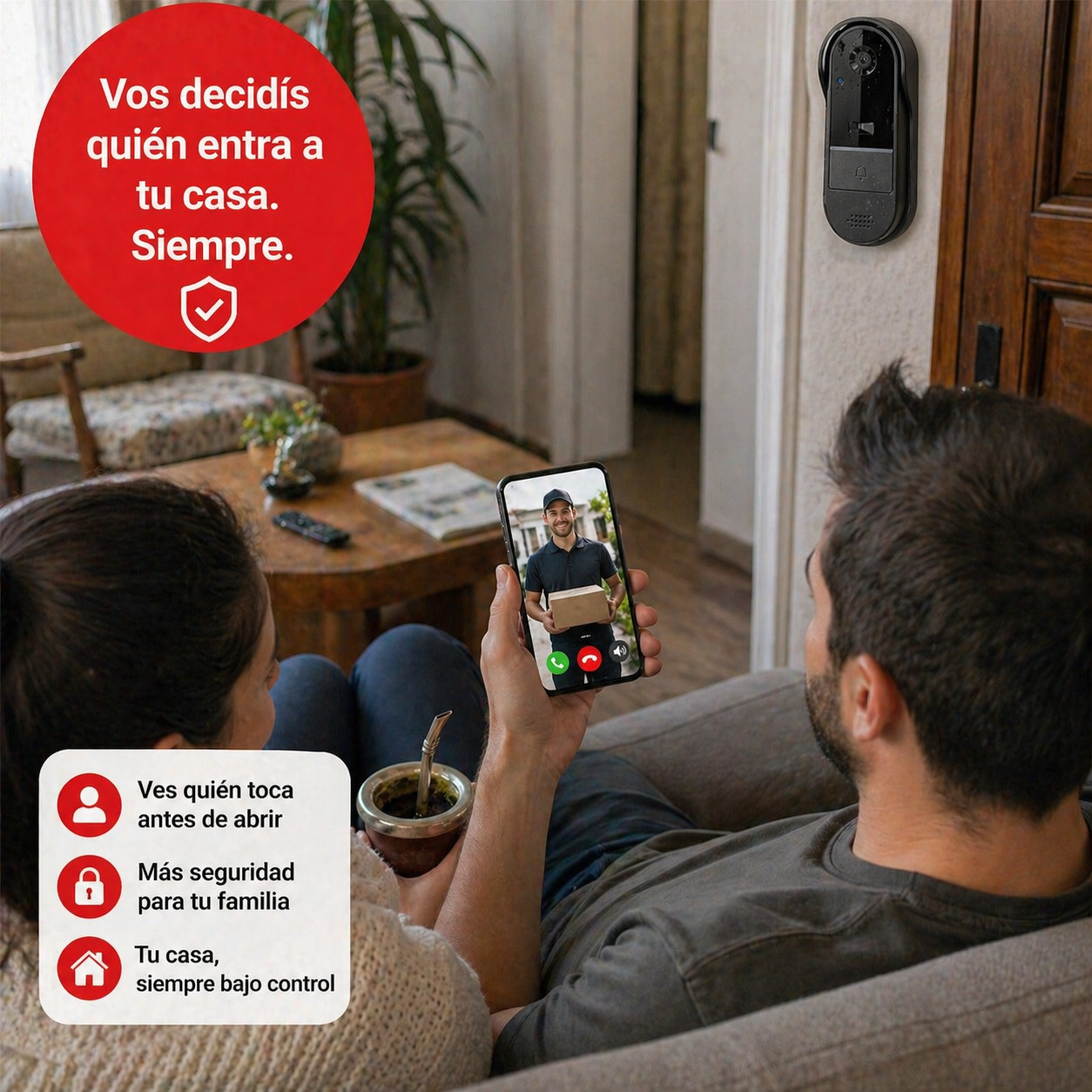 Portero Eléctrico Hogar Intercomunicador WiFi con Cámara HD